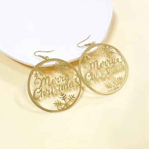 Gold Merry Christmas Earrings - Picture 2 of 7